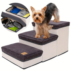 3 Tiers Foldable Pet Steps And Stairs For High Bed, Dog Cat Ramp For Small
