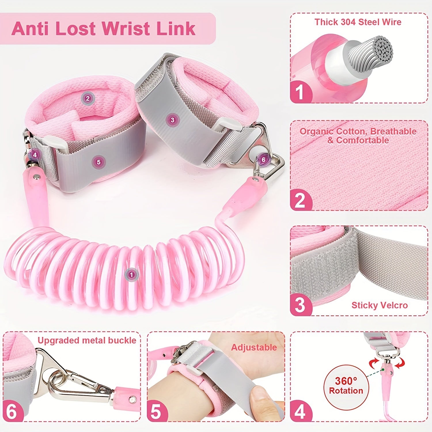 Pink Gift Toddlers Leash Anti Lost Wrist Link Kids Safety