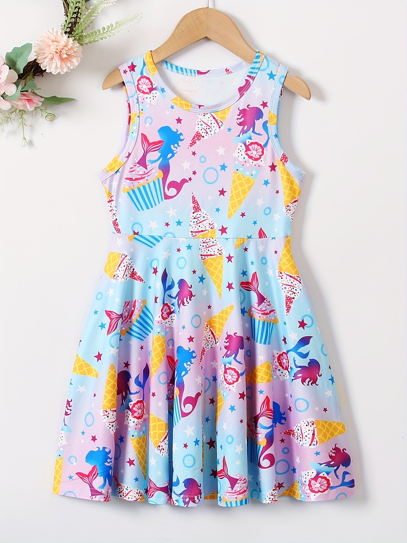 Girls Sleeveless Butterfly Graphic A Line Dress