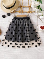 Girls Polka Dot Mesh Skirt Casual Midi Dress For Kids