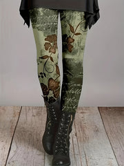 Casual Leggings Women's Plus Floral & Letter Print Skinny Leggings