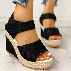 Stylish Women's Wedge Sandals with Hook & Loop Strap
