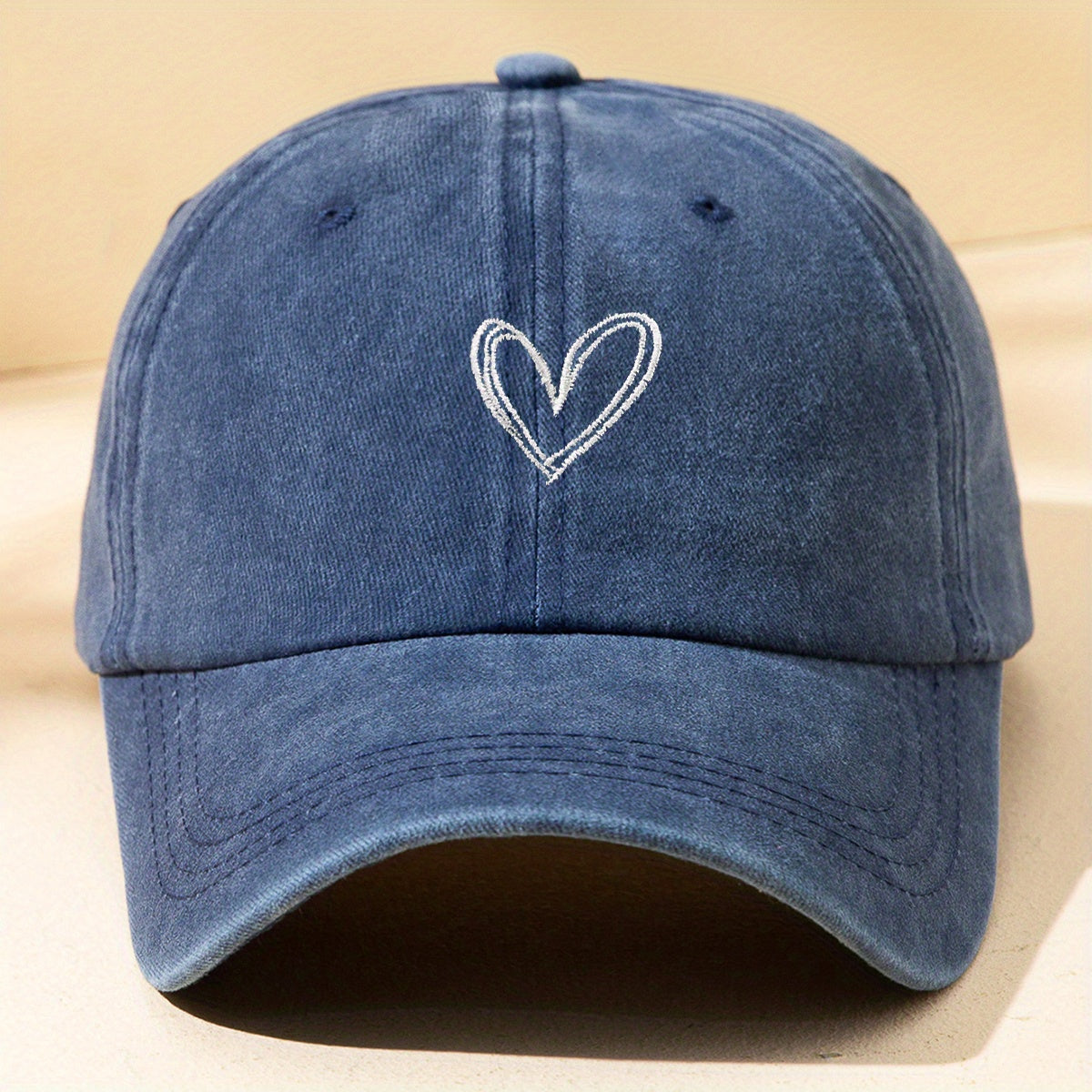Washed Denim Heart Embroidery Baseball Cap