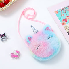 Girls Plush Unicorn Crossbody Bag Coin Purse With Zippers