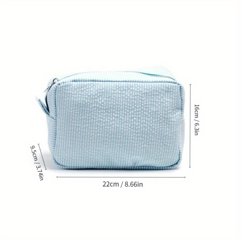 Seersucker Makeup Bag Large Capacity Travel Toiletry Case Zipper Closure