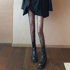 Bow Pattern High Waist Sheer Footed Pantyhose