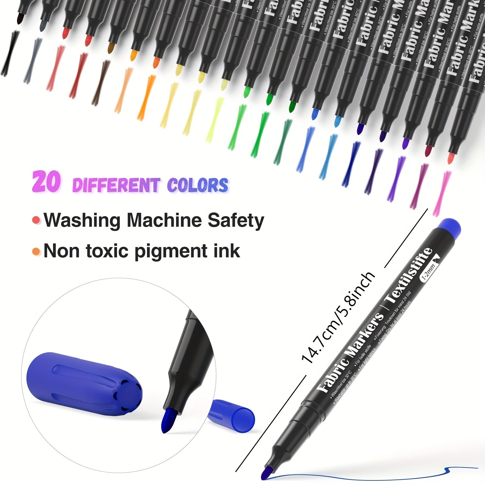 20pcs Fabric Markers Pens Set Non Toxic Permanent Paint Fine Point