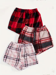 3 Pack Plus Size Plaid Print Flannel Shorts Set