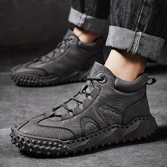 Men's Lace up Boots Casual PU Leather Walking Shoes Easy To Clean