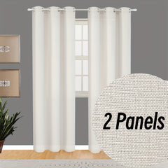 2 Panels Faux Linen Curtains Grommet Top Light Filtering Privacy Curtains