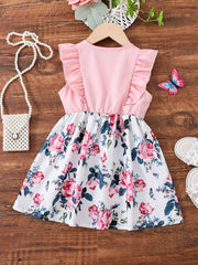 Girls Flower Print Ruffled Dress for Summer Party