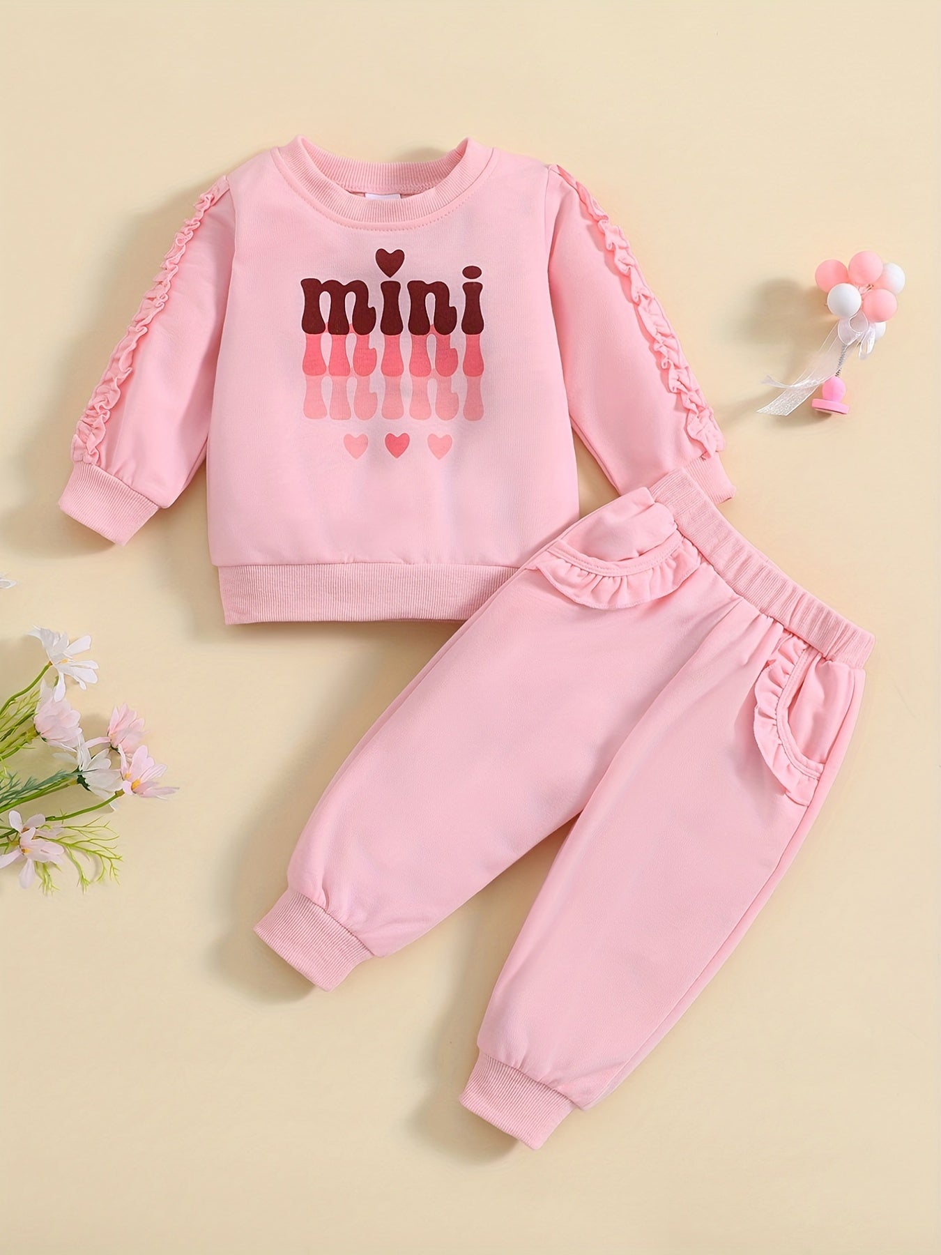 Baby Girls Sweatshirt Trousers Set MINI Letter Print Outfit