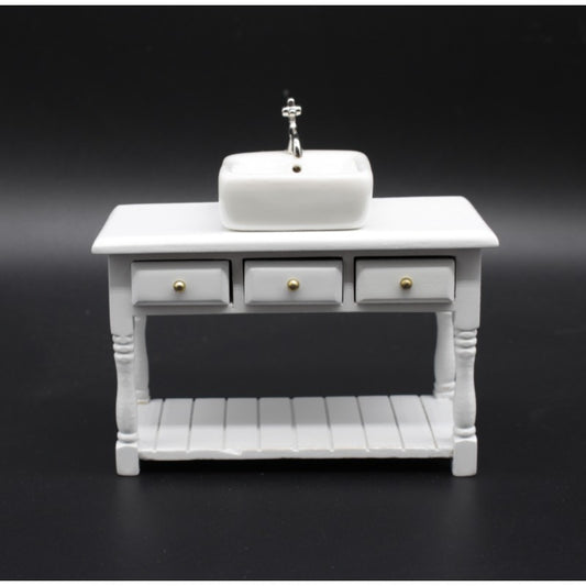 Dolls House Furniture Model Dining Room Wooden Table with Drawers