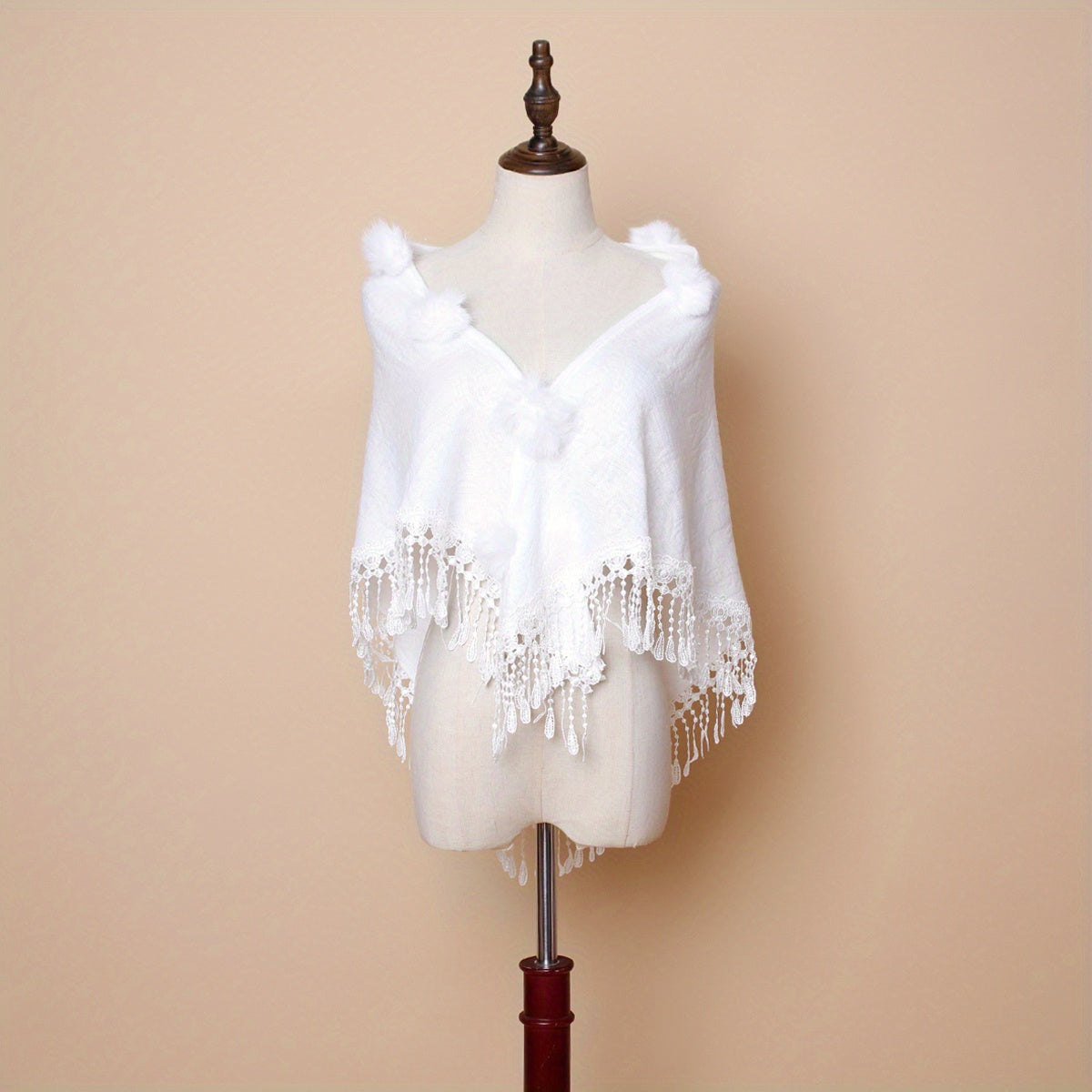Pom Pom Shawl Lace Tassel Cape Warm Wraps Wedding Bridal Dress