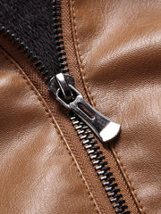Men's Retro Biker Jacket Stand Collar Zip Up Warm Coat
