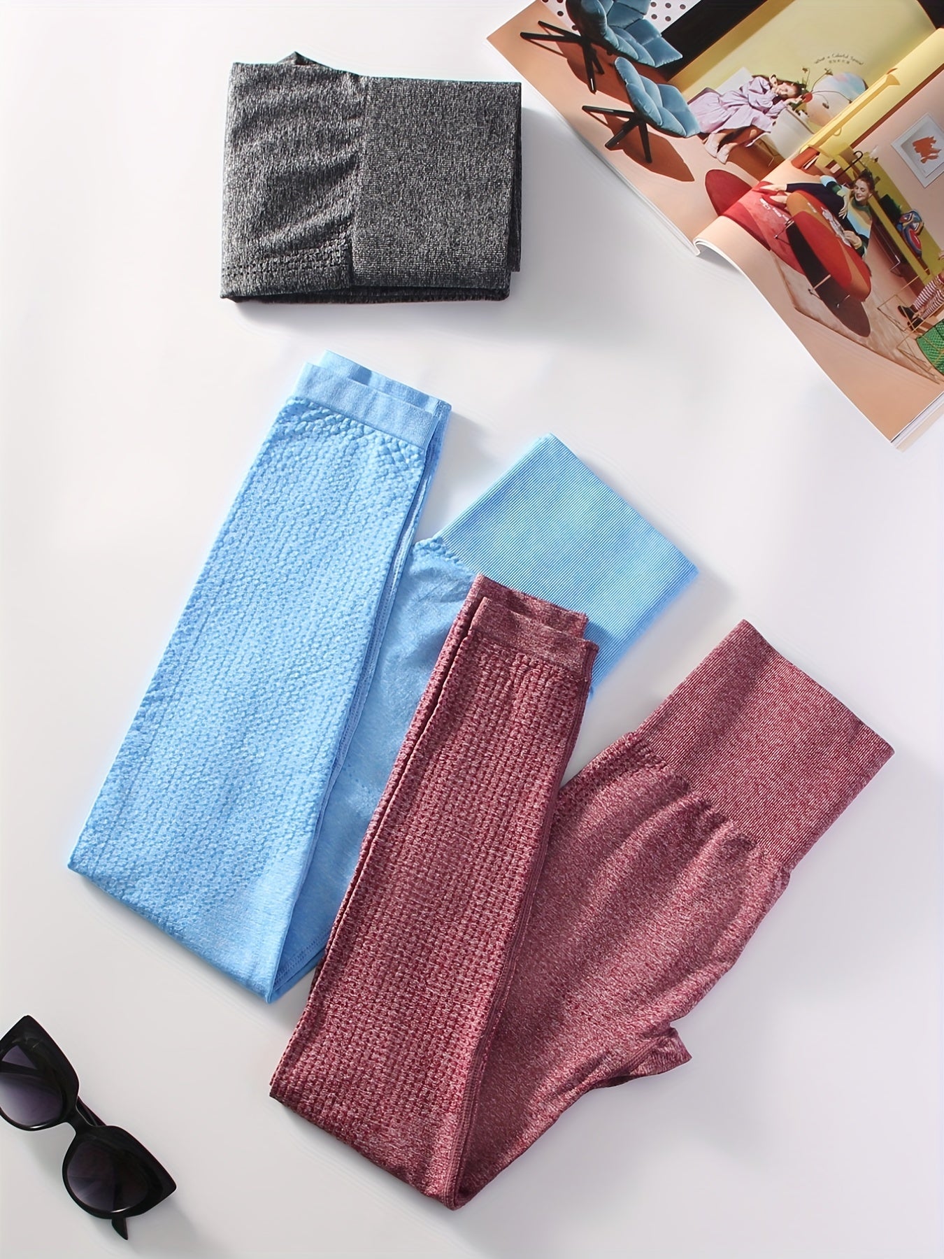 3-Pk Solid Tummy Control Leggings High Waist Yoga Gym Pants