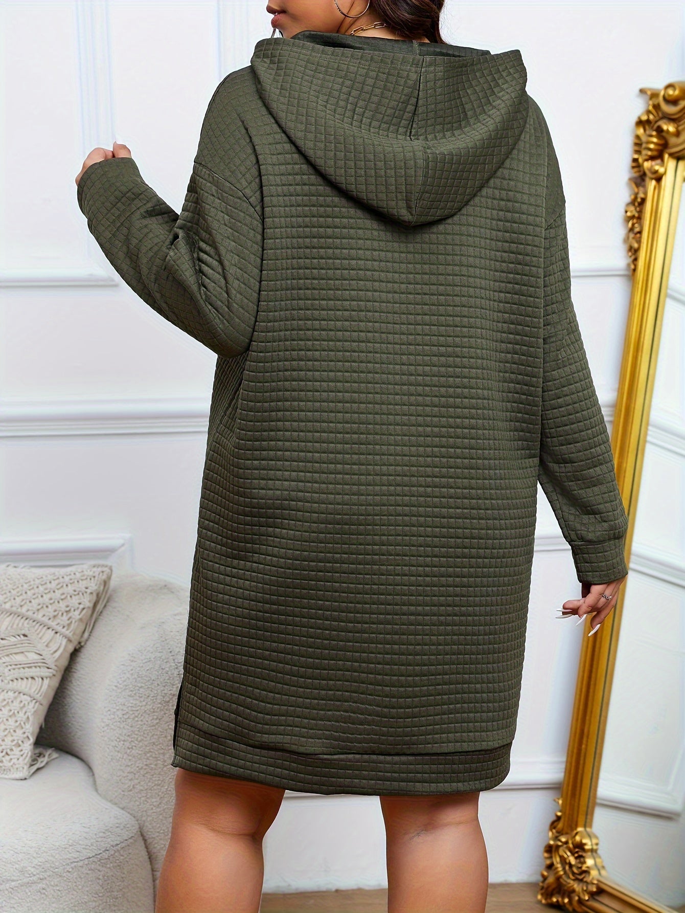 Women's Plus Waffle Pattern Long Sleeve Hooded Dress