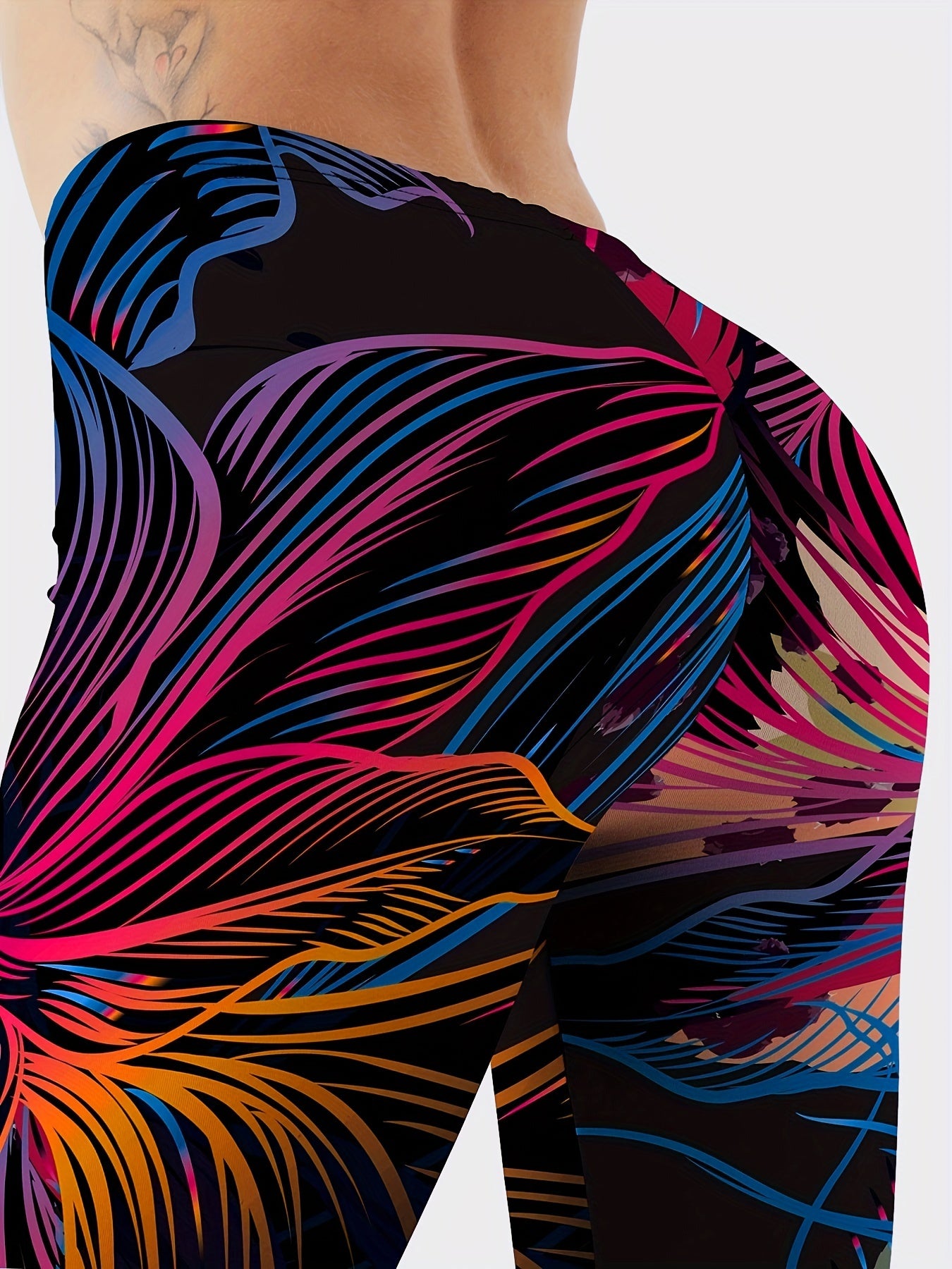 Flower Print Mid Waisted Yoga Pants Fitness Leggings