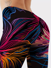 Flower Print Mid Waisted Yoga Pants Fitness Leggings