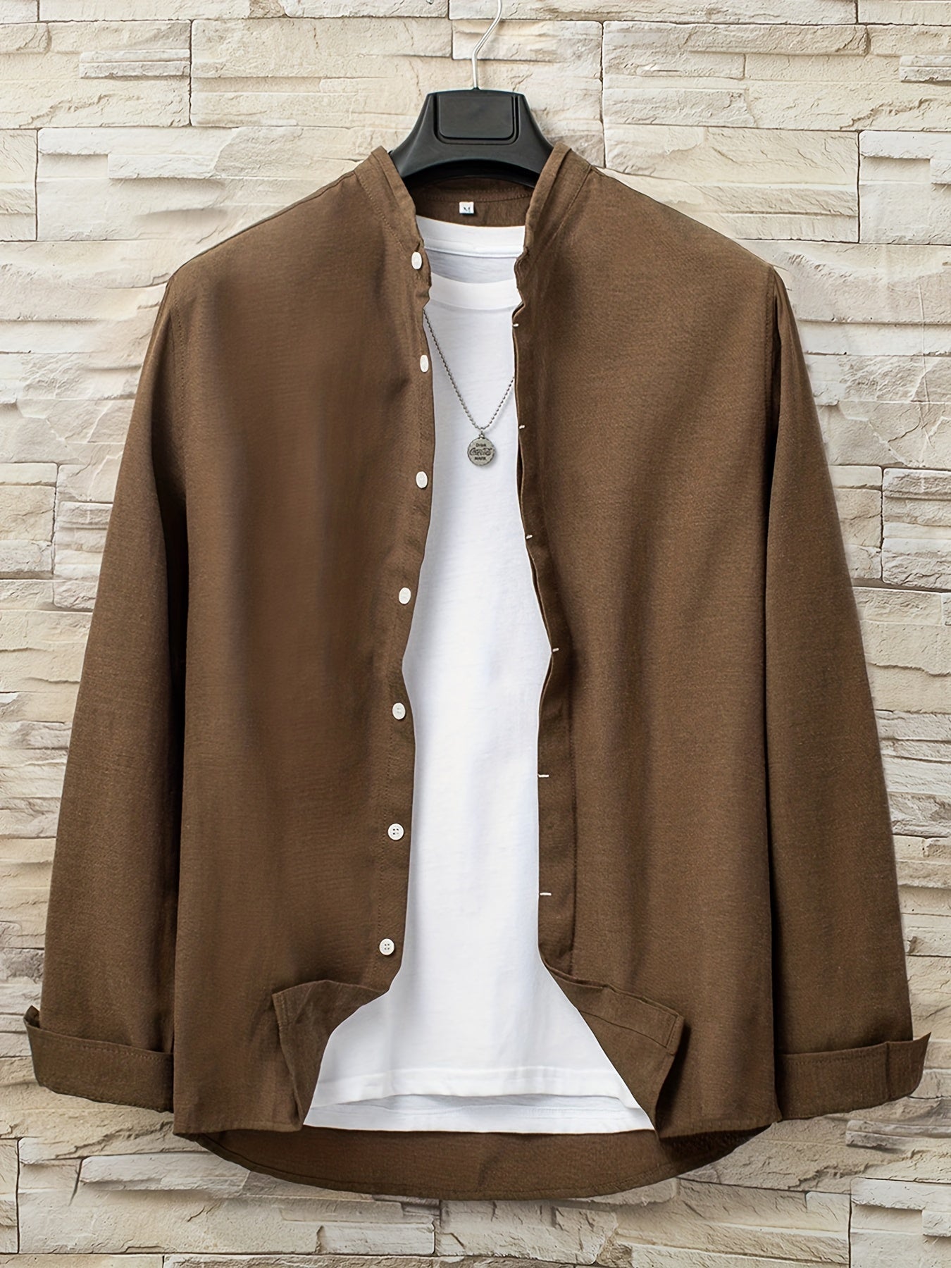 Men's Solid Button Down Shirt Long Sleeve Lapel Top