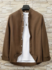 Men's Solid Button Down Shirt Long Sleeve Lapel Top