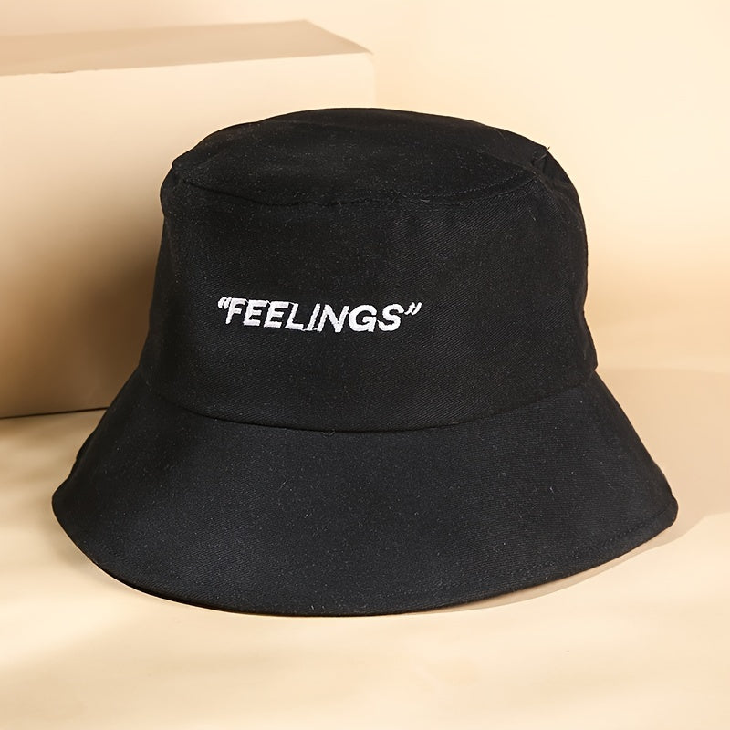 Solid Cotton Bucket Hat FEELINGS Embroidery Casual Sun Hat Couple Basin Hats