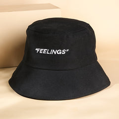Solid Cotton Bucket Hat FEELINGS Embroidery Casual Sun Hat Couple Basin Hats