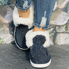 Women's Winter Warm Round Toe Sneakers Lightweight Non-slip Lace Up Flat Shoes