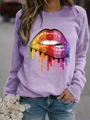 Colorful Lip Print Loose Sweatshirt Casual Long Sleeve