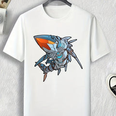 Mechanical Shark Print Men's Comfy T-shirt for Outdoor
