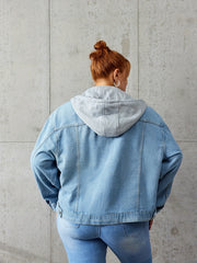 Colorblock Hooded Drawstring Denim Jacket