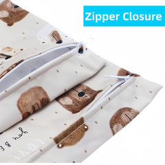 2pcs Bear Prints Cloth Diaper Bag Set with Zipper Pocket for Travel Storage