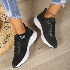 Women's Solid Mesh Sneakers Lace-Up Low Round Toe Breathable Shoes