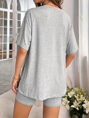 Solid Lounge Set Short Sleeve Crew Neck Top & Shorts Women's Loungewear