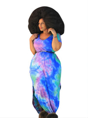Tie Dye Maxi Dress Women's Plus Loose Fit Long Dress