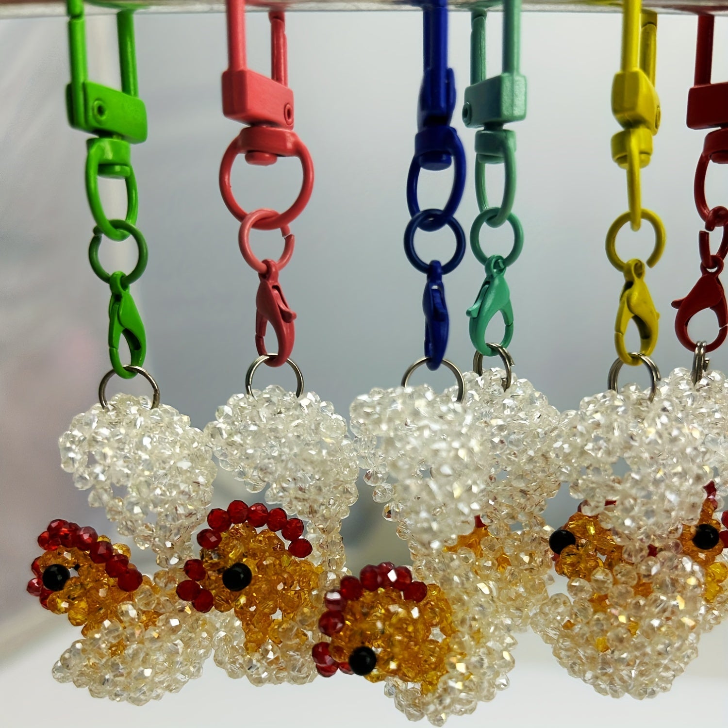 Crystal Keychain Egg Shell Hand Woven Pendant Cartoon Key Rings