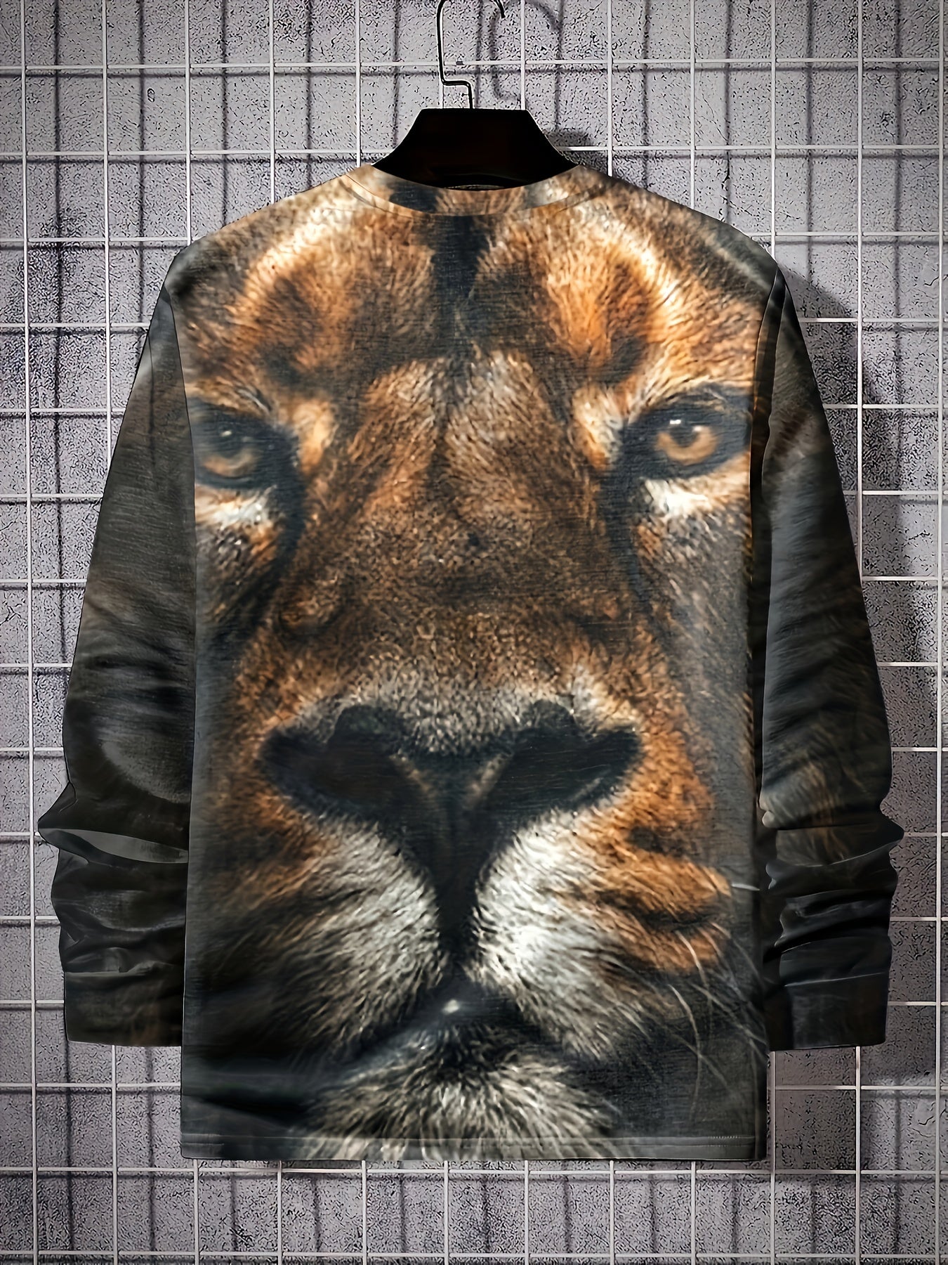 Men's 3D Lion Graphic Long Sleeve T shirt Stretch Breathable Pullover