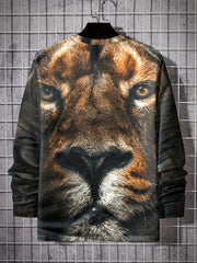 Men's 3D Lion Graphic Long Sleeve T shirt Stretch Breathable Pullover
