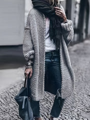 Solid Long Sleeve Open Front Sweater Cardigan
