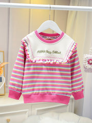 Girls' Striped Crew Neck Sweatshirt Pullovers for Casual Outfit