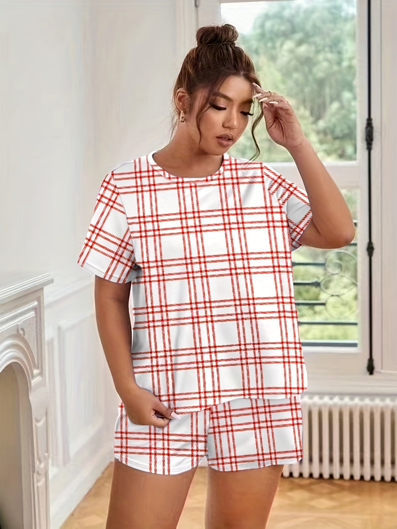 Plaid Tee & Shorts 2pcs Set