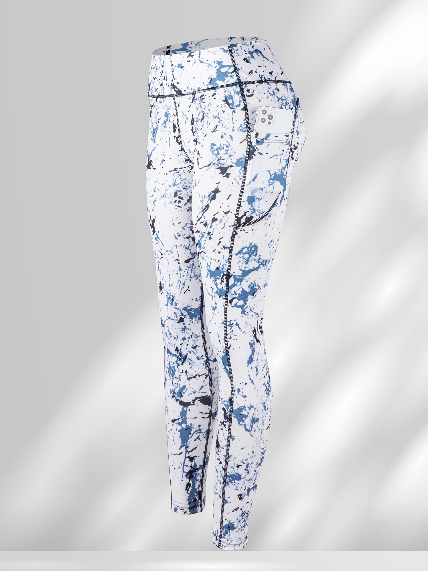 Women's Printed Yoga Sports Leggings With Side Pockets High Waist Tummy Control
