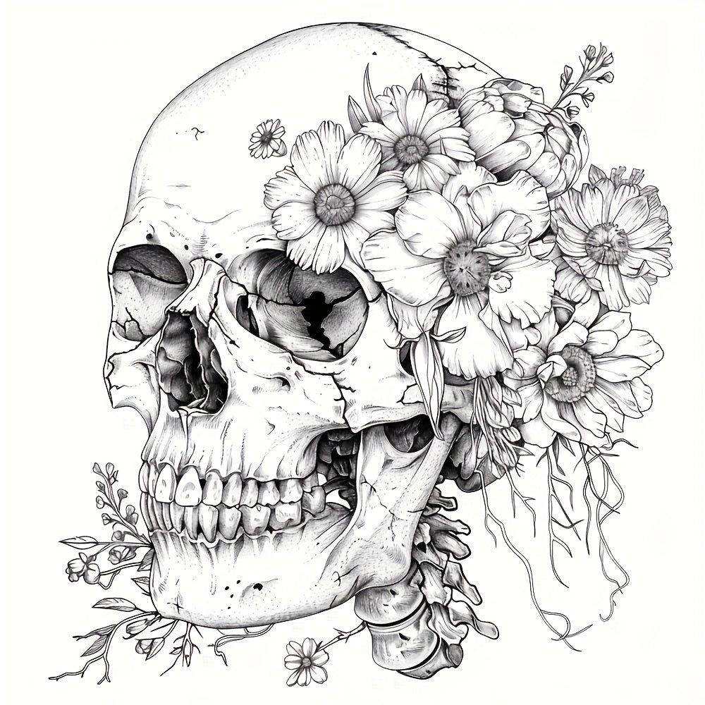 Deluxe Anatomy Floral Coloring Book 24 Pages 20x20 Intricate Flower and Skeleton