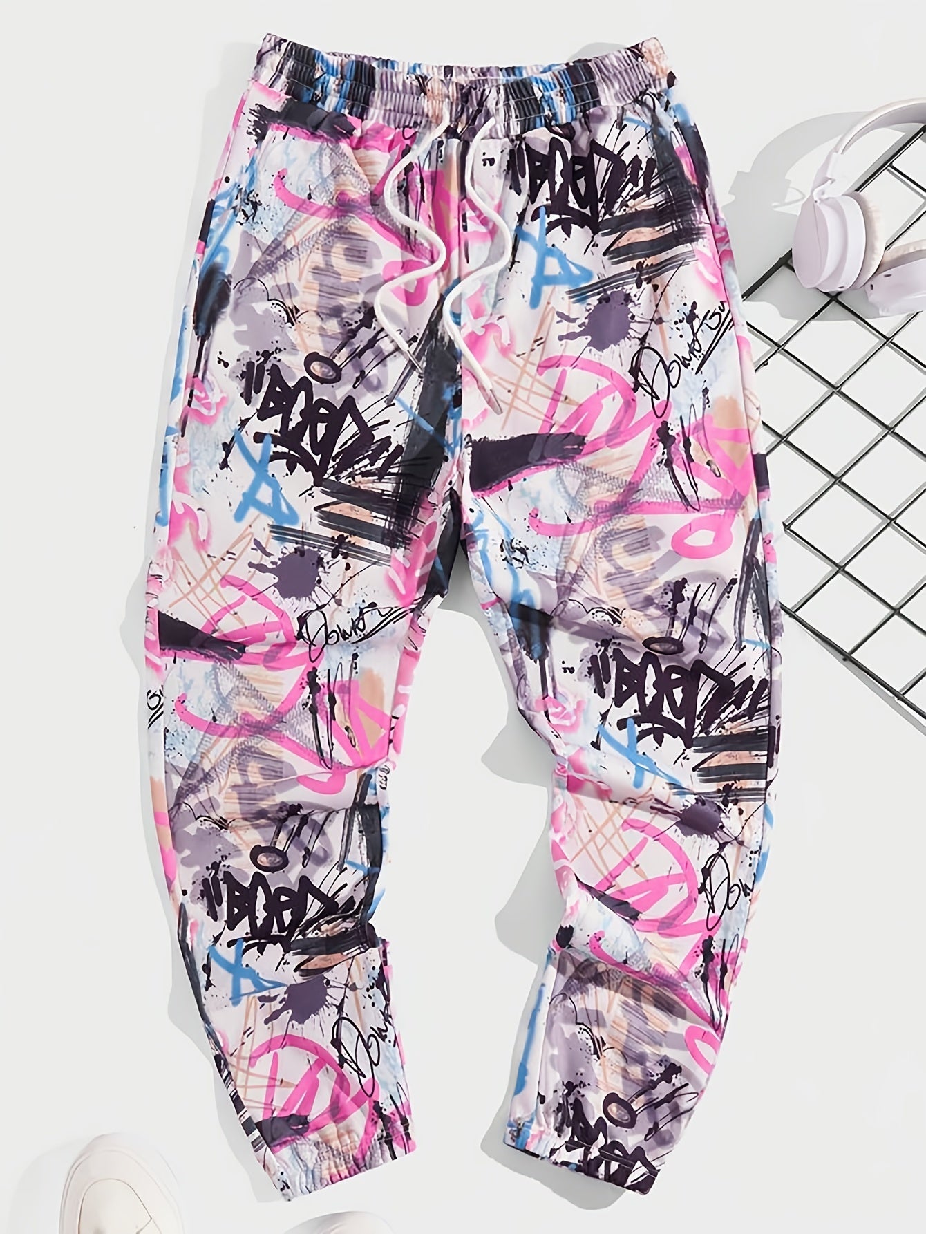 Graffiti Series Drawstring Sweatpants Loose Fit Pants Men's Casual Joggers