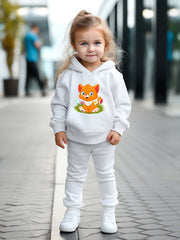 Kitty Print Hoodies Pants Set for Girls Boys Spring Fall Sports Gift