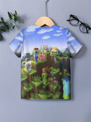 Kids Game Building Block World Print T-shirt