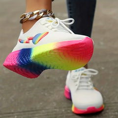 Women's Heart Rainbow Sneakers Low Top Running Trainers