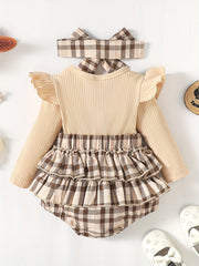Baby Girls Bow Plaid Long Sleeve Cotton Creeper Romper