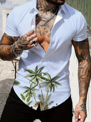 Coconut Tree Print Hawaiian Shirt for Summer Vacation Resort