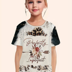 Girls Perfectly Imperfect Leopard Print Graphic T-shirt Short Sleeve Pullover